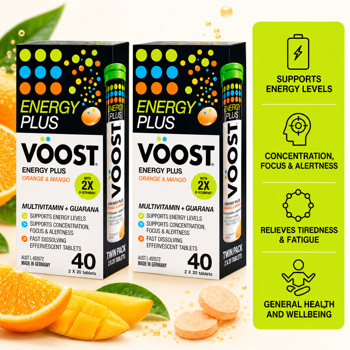 Voost 에너지 태블릿 오렌지 망고 40정x2
