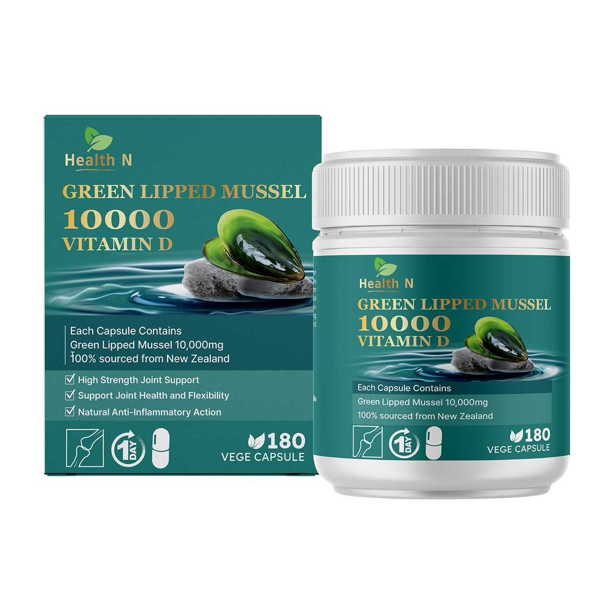 프리미엄 초록입홍합 10,000mg + 비타민 D - 180정