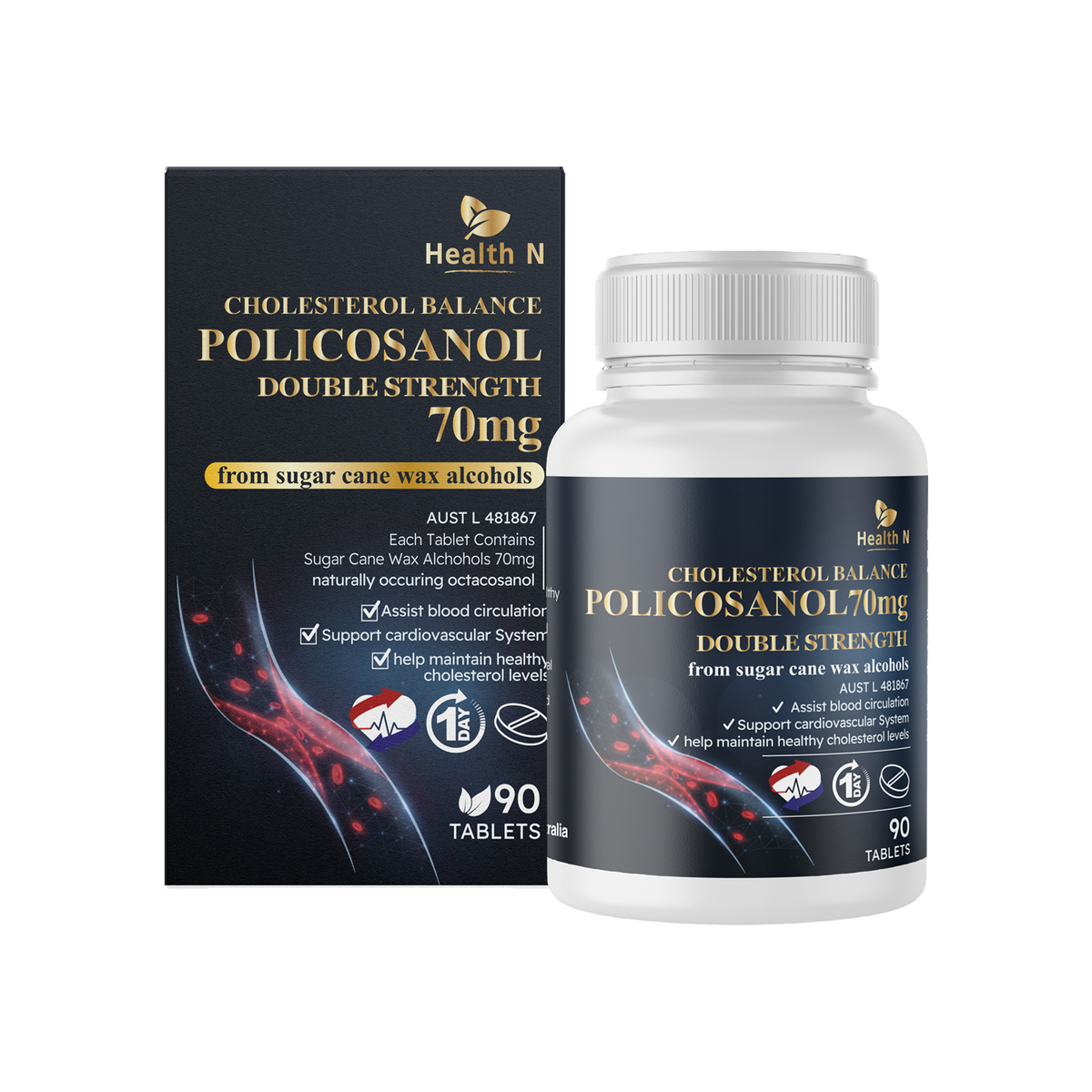 폴리코사놀 70mg 콜레스테롤 밸런스 Double Strength (고함량) - 90 정